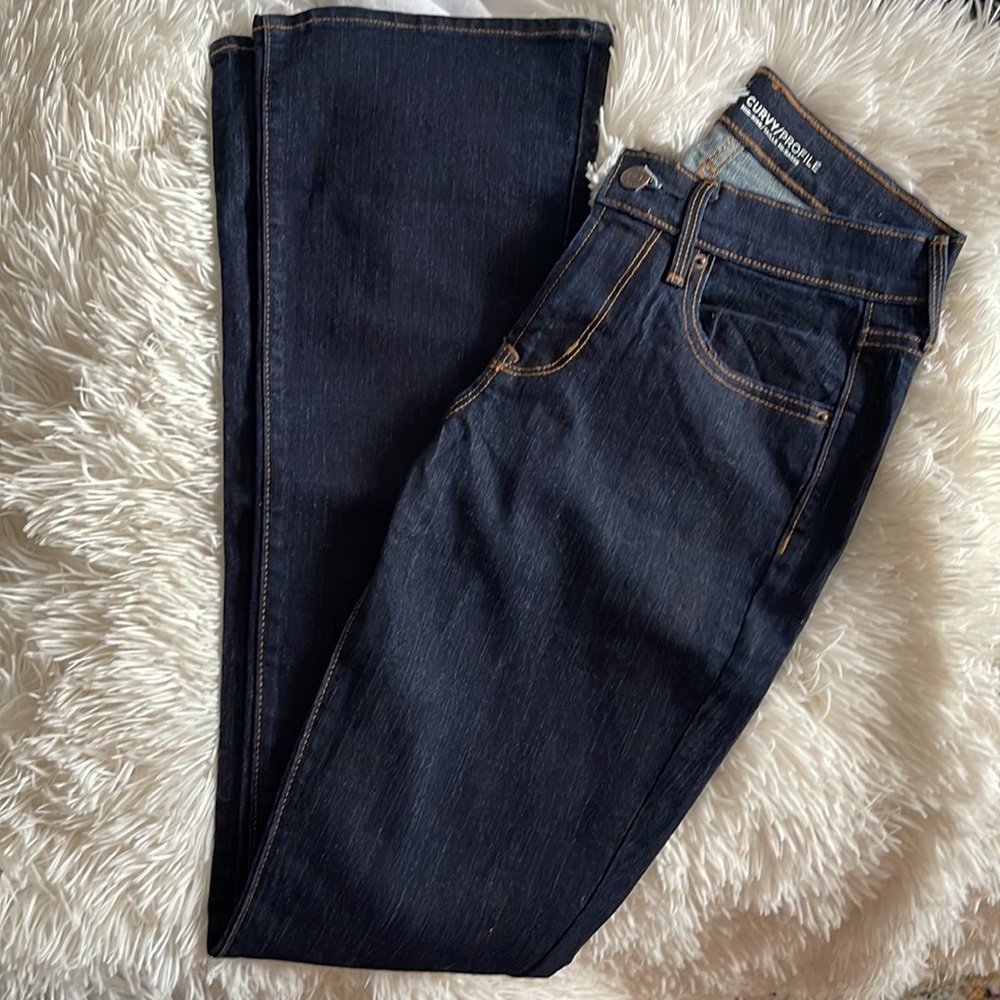 Curvy Mid Rise Dark Wash Boot Cut Leg Jeans SZ 0 or 2